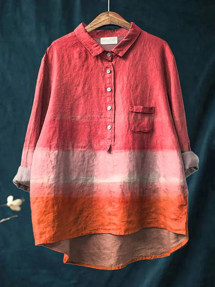 Women's Abstract Modern Art Print Casual Cotton And Linen Shirt