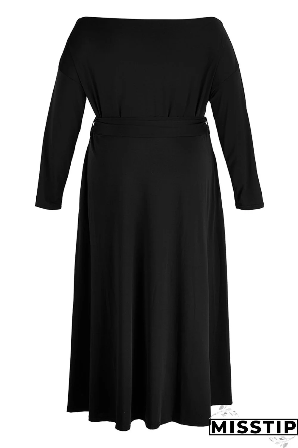 Black Fashion Casual Solid Patchwork Off the Shoulder Long Sleeve Dresses