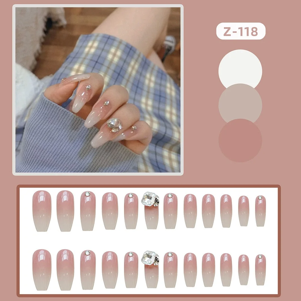 24pcs Pink Rose Design False Nail Patch Coffin Fake Nails Removable Long Paragraph Fashion Manicure Nail Art Press On Nail Tips-Nail Inspo