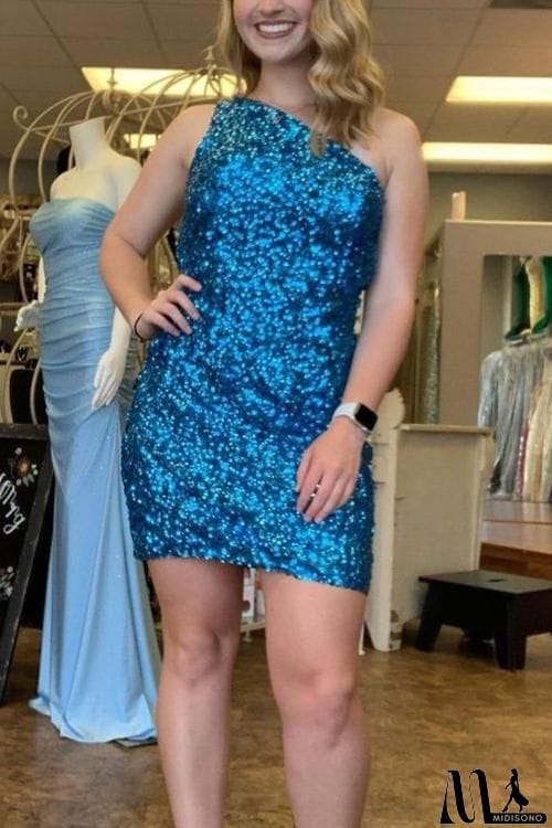 MidiSono - Sequin One Shoulder Bodycon Mini Dress