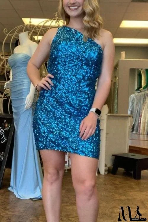 MidiSono - Sequin One Shoulder Bodycon Mini Dress