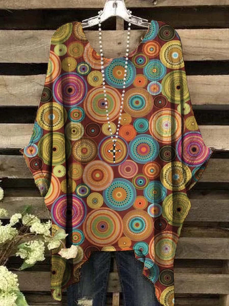 Women's Vintage Art Circle Print Casual Top