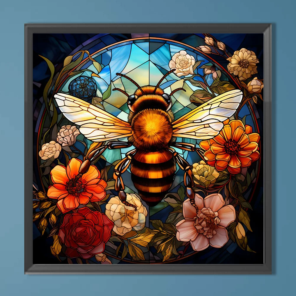 Diamond Painting - Full Round Drill - Stained Glass Flower Bee(Canvas|40*40cm)