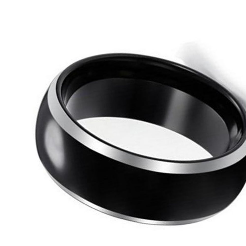 8MM Black Full Arc Tungsten Ring Polished Silver Edge