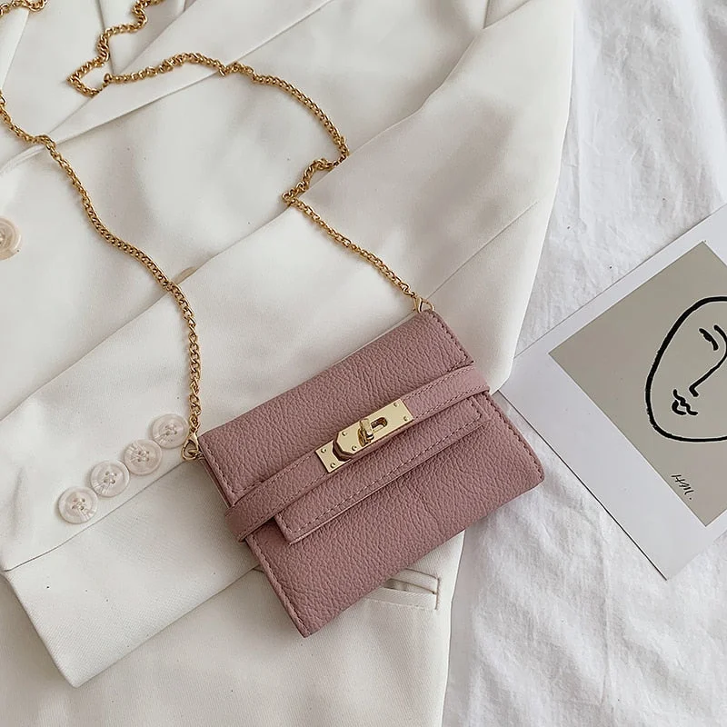 էѧӧܧ 2021 New Lady Wallets Name Metal Lock PU Leather Short Card Holder Chain Girl Purse High Quality Brand Women wallet