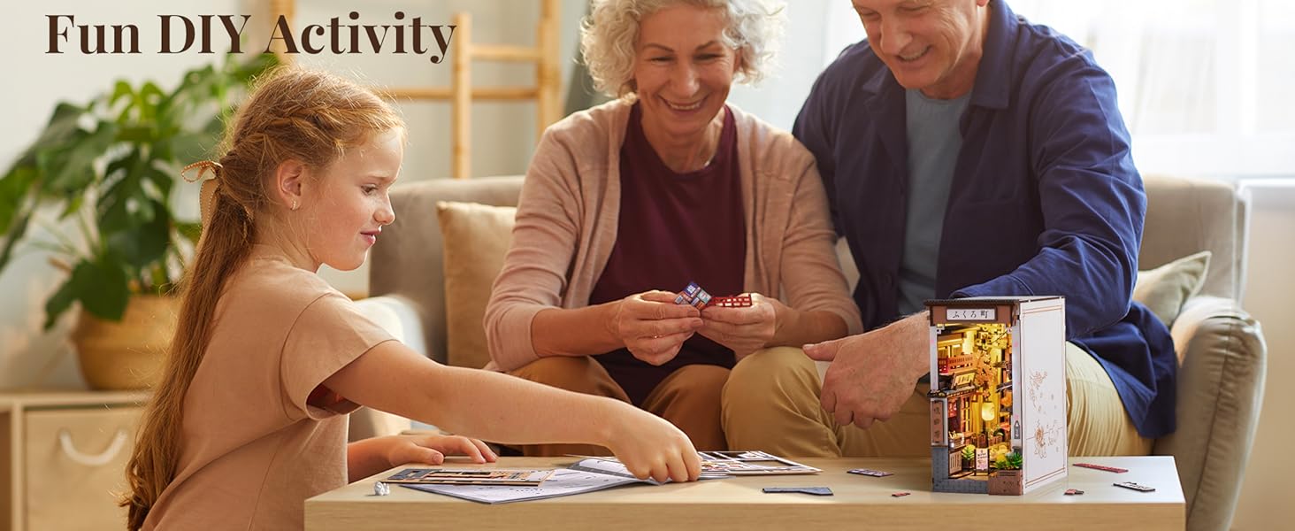 Tegooe DIY Book Nook Kit - Miniature Wooden Sakura Alley With LED Lights