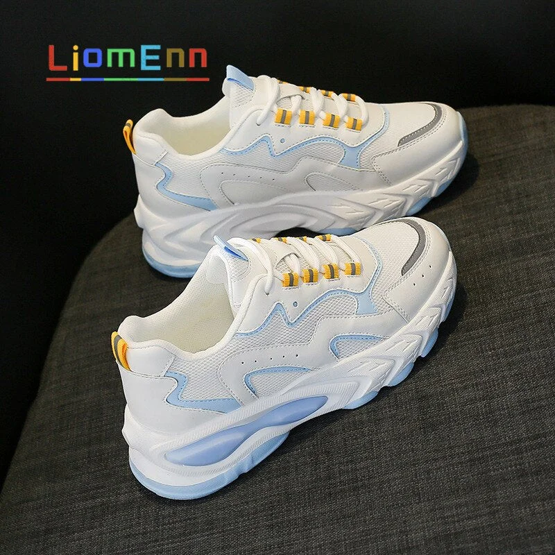 White Platform Sneakers Woman Vulcanize Sport Shoes 2021 New Light Green Blue Chunky Sneaker dames Tenis basket zapatillas mujer