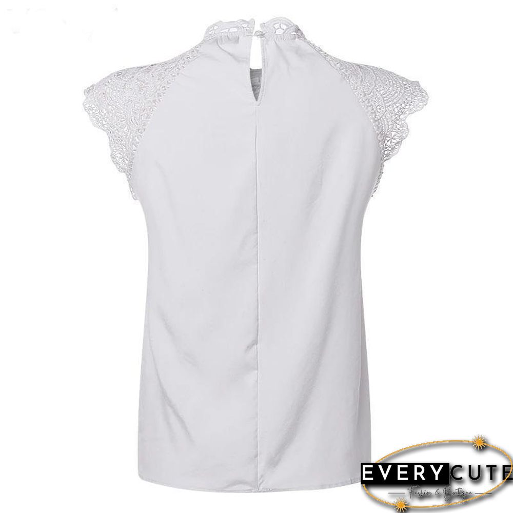Women Blouse Sexy Sleeveless Lace OL Office Ladies Shirt Hollow Party Tops