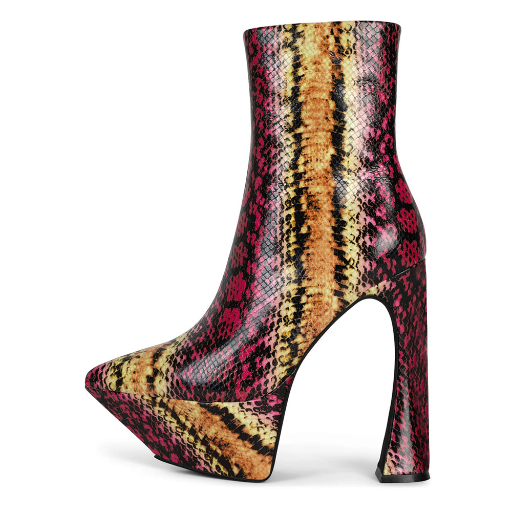 Multicolor SnakeTexture  Boots Platform Chunky Heels Boots Nicepairs