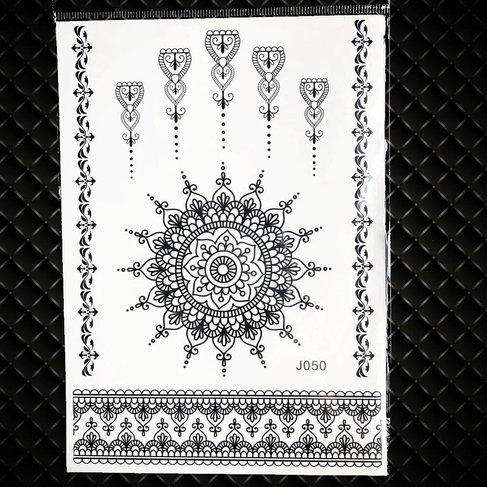 1PC Large Henna Tattoo Stickers For Wedding GBJ206 Black Ink Lace Henna Paste Women Party Brides Flower Temporary Tattoo 21x15CM