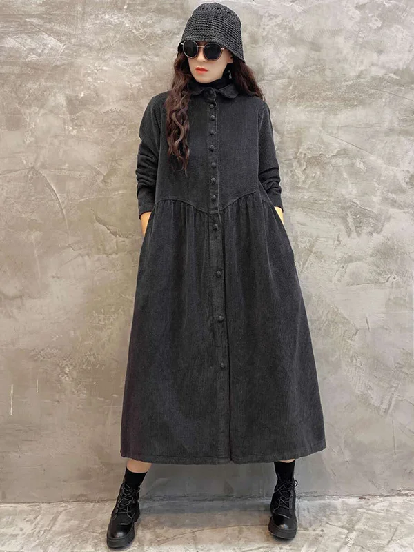 Elegant Corduroy Lapel Dress for a Timeless Look