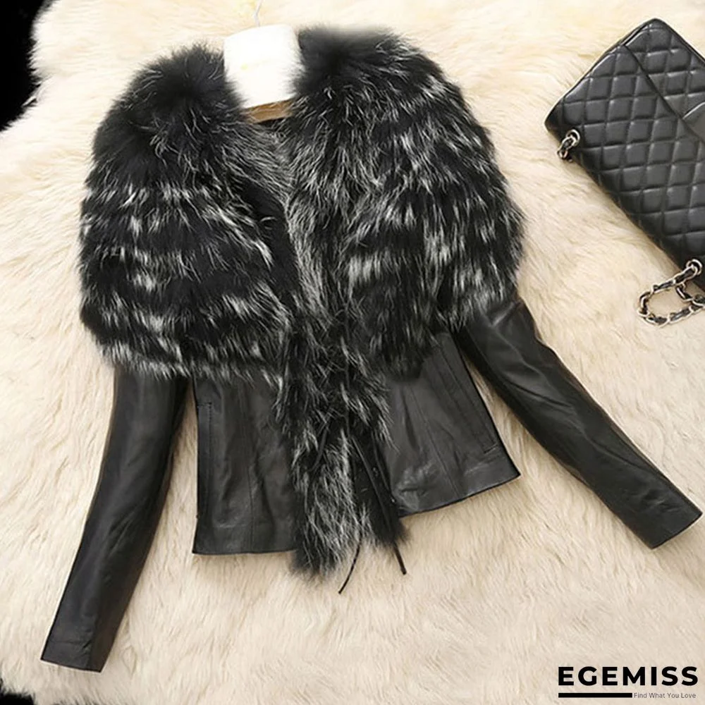 Black Fashion Patchwork Long Sleeves Faux Fur Coat | EGEMISS