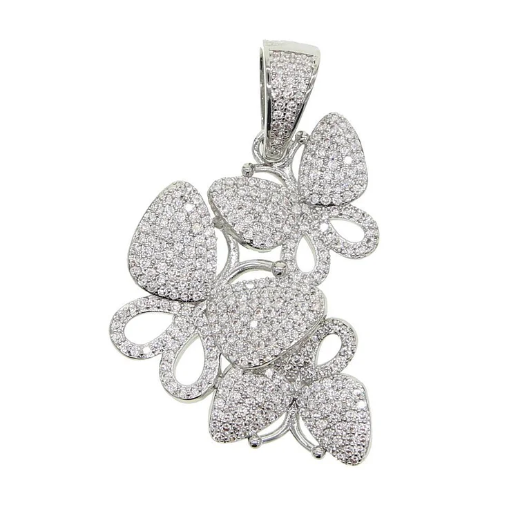 3MM Iced out Bling Jewelry 3pcs Butterfly Pendant Necklace