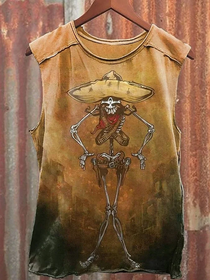 Unisex Vintage Western Art Print Casual Vest