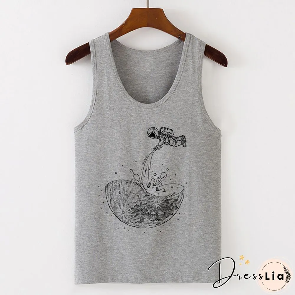 Womens Sexy Vest Tank Tops T-Shirt Summer Camisole Universe Print Fashion Streetwear