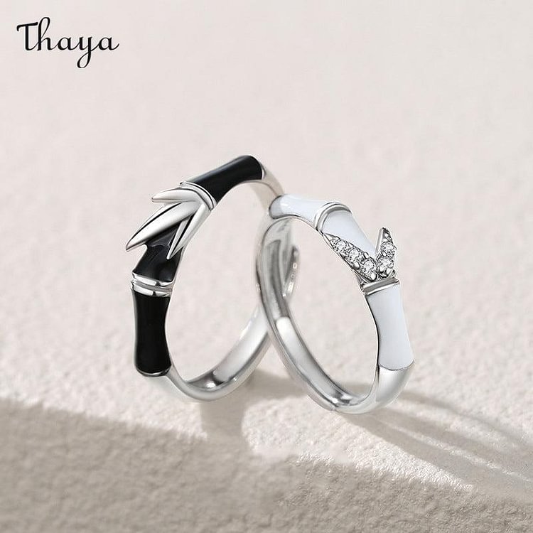 Thaya 925 Silver Bamboo Leaf Couple Rings