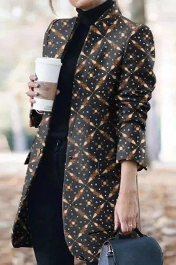 Fashion Long Sleeve Stand Collar Printed Coat