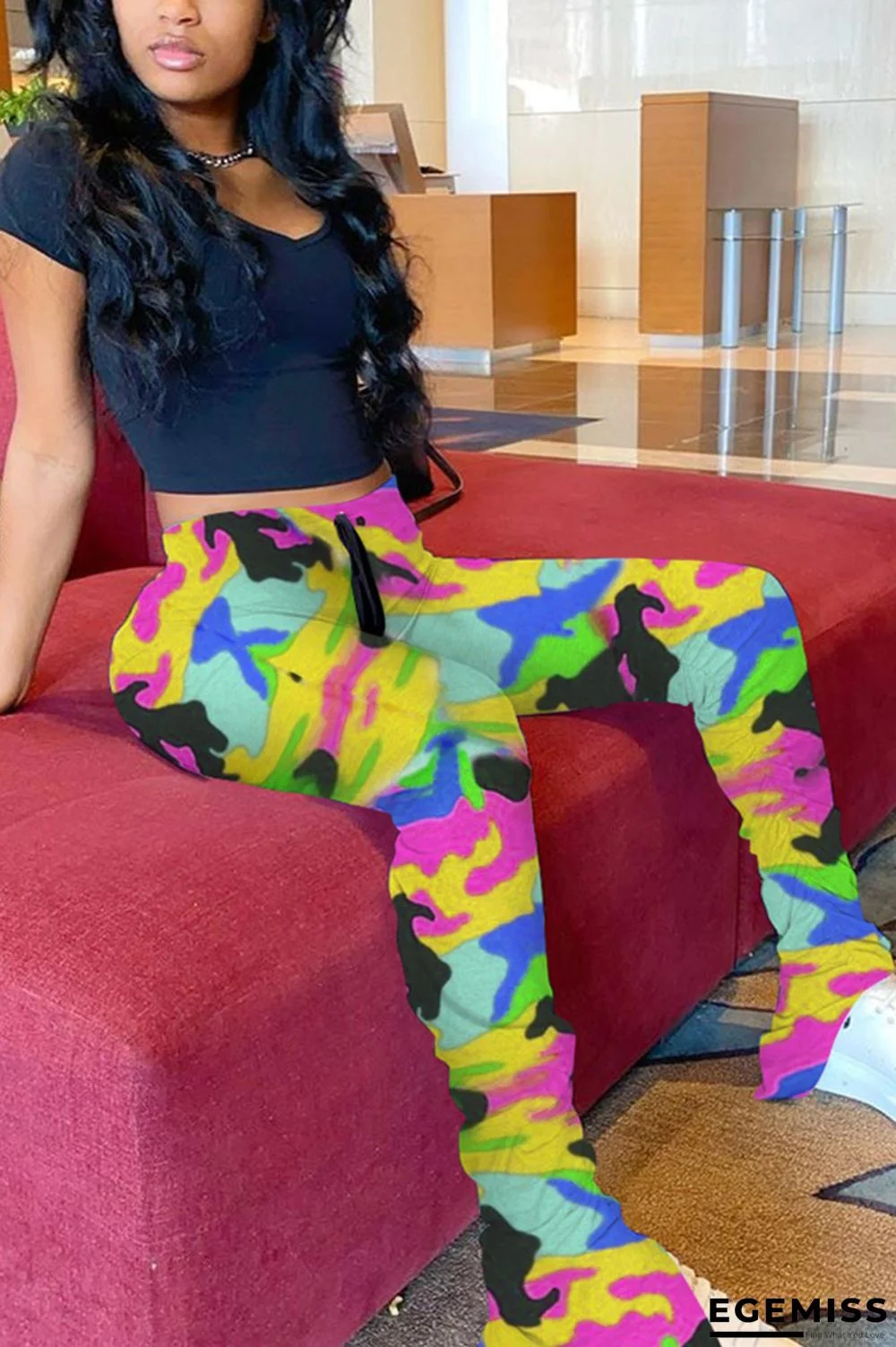 Yellow Fashion Camouflage Printed Casual Trousers | EGEMISS
