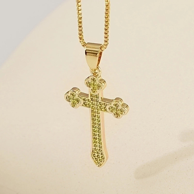 Stainless Steel 18K Gold Plated Minimalist Plating Inlay Cross Zircon