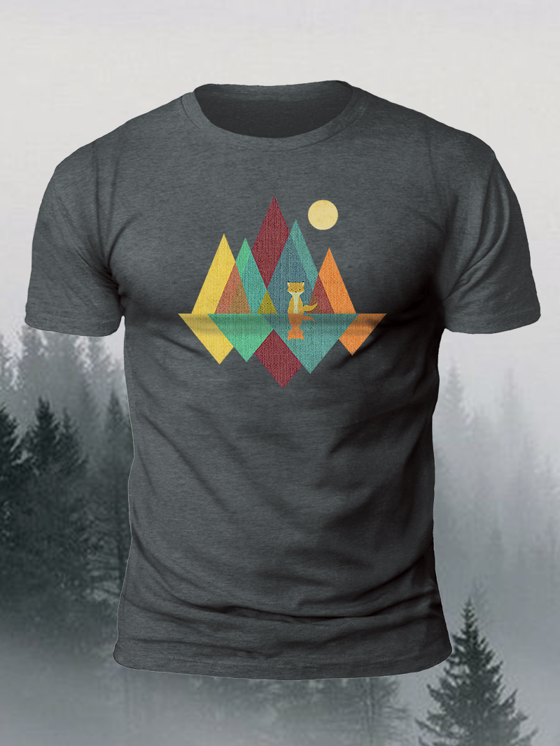 Men's Retro Mountain Fox Short-Sleeved Shirt in  mildstyles