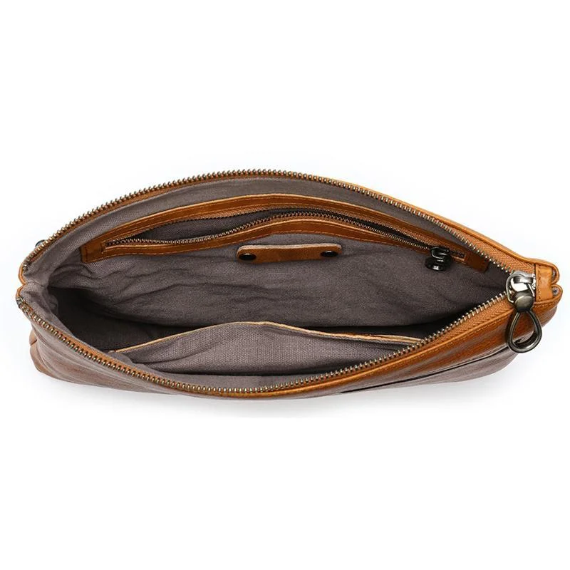 Simple Leather Casual Solid Color Zipper Design Business Clutch