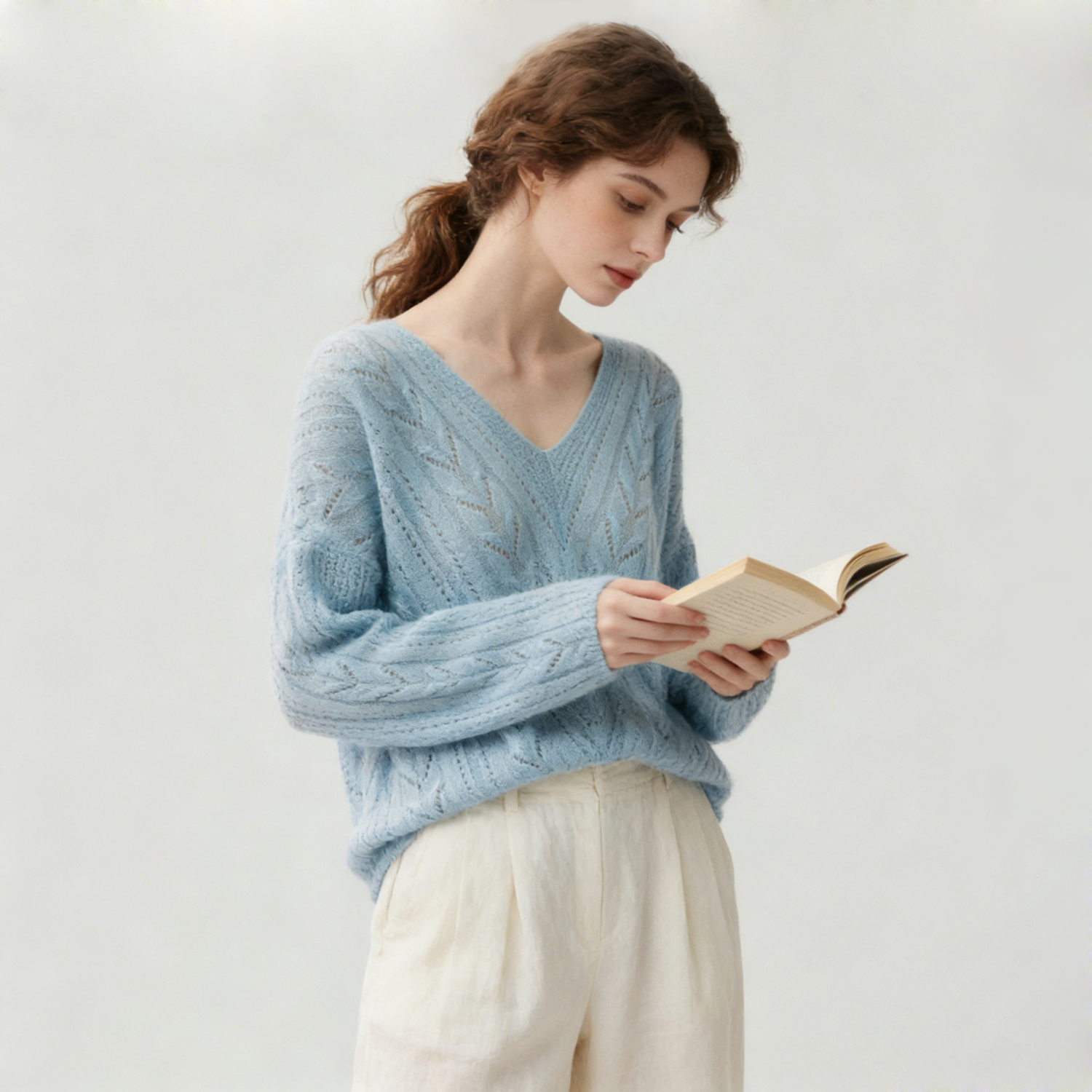 Women's Leaf Pattern Openwork Silk Cashmere Sweater | Spring Summer REAL SILK LIFE