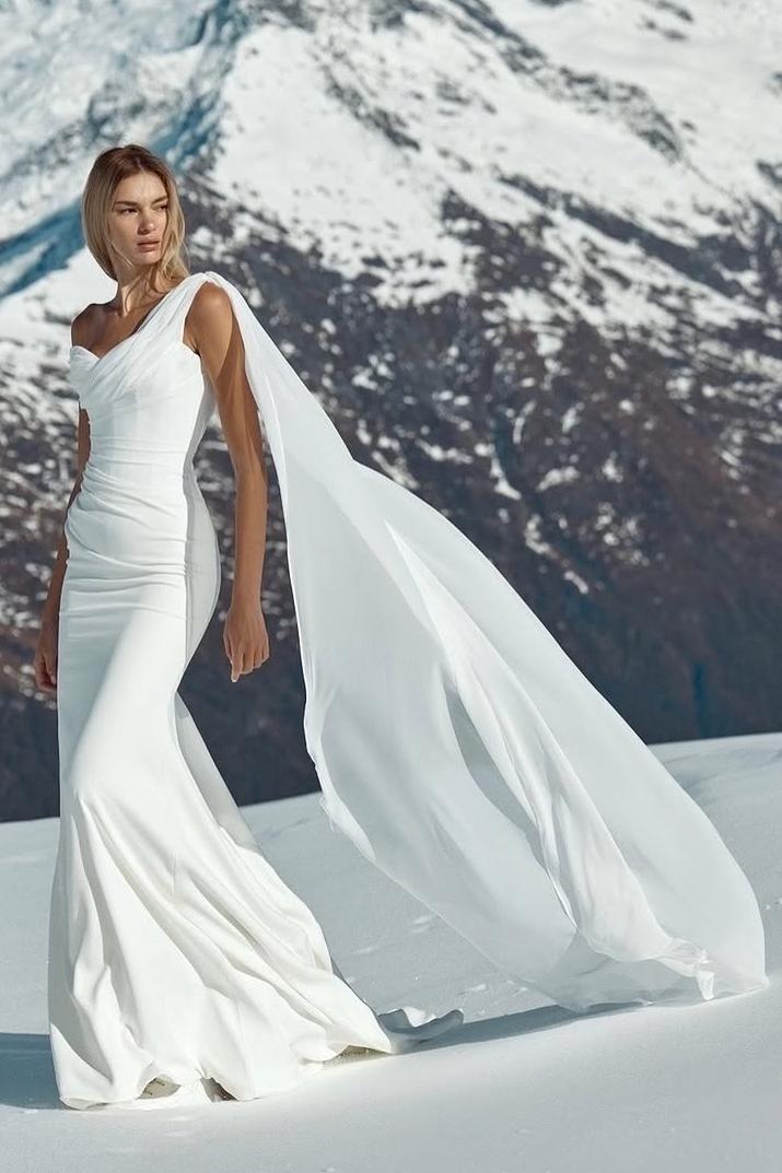 Lvs&Broner One Shoulder Sleeveless Mermaid Long Prom Dress With Pleated