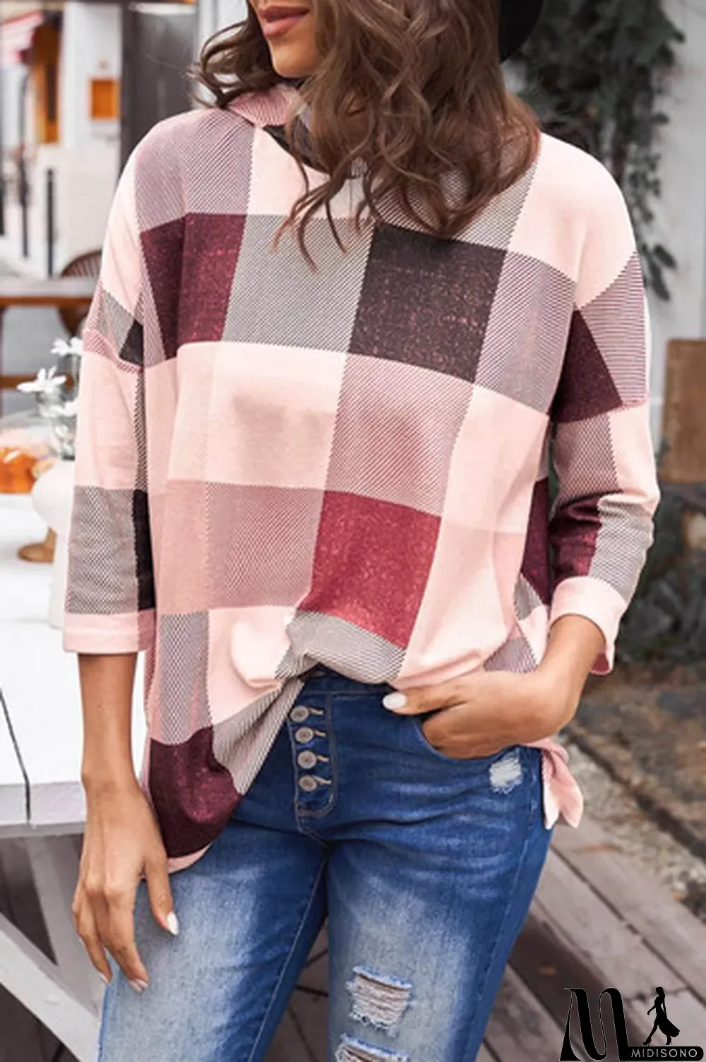 MidiSono - Oversize Checkered Pullover Hoodie