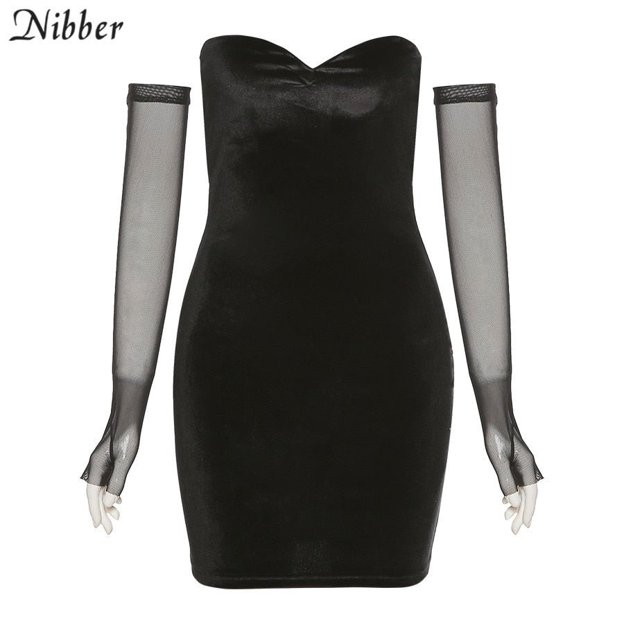 Nibber Elegant Black Flannel Off Strapless Party Bodycon Dresses Women's 2021 New Year Sexy Backless Tube Top Mini Dress Female