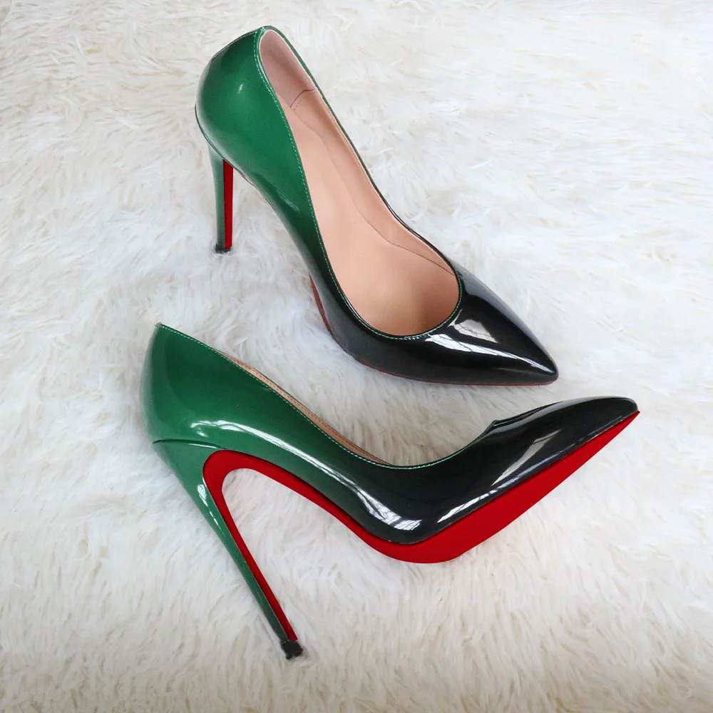 120mm Women's Wedding Partre Red Bottom Gradient High Heels Fashion Pumps Patent Shoes-MERUMOTE