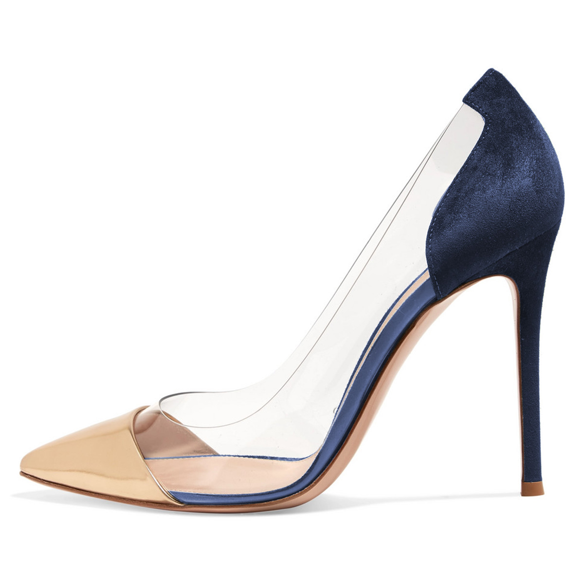 GOOSHOE Navy and Gold Stiletto Pumps - Clear Heeled   Shoes