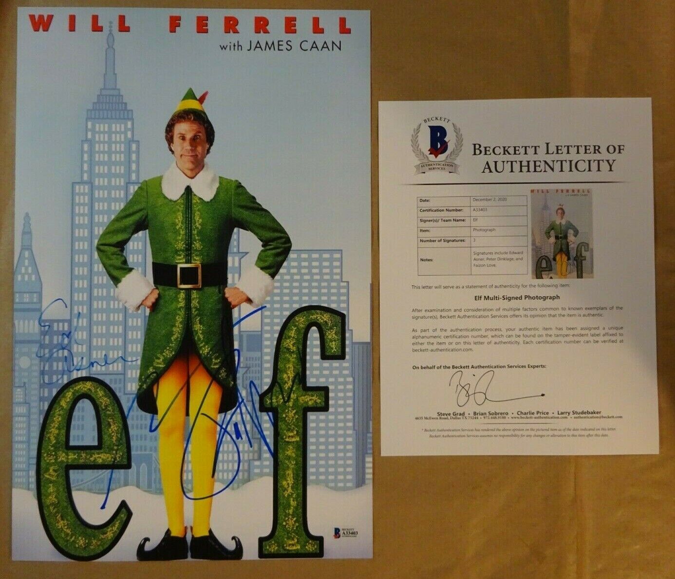 Signed ELF Autographed By 3 11x17