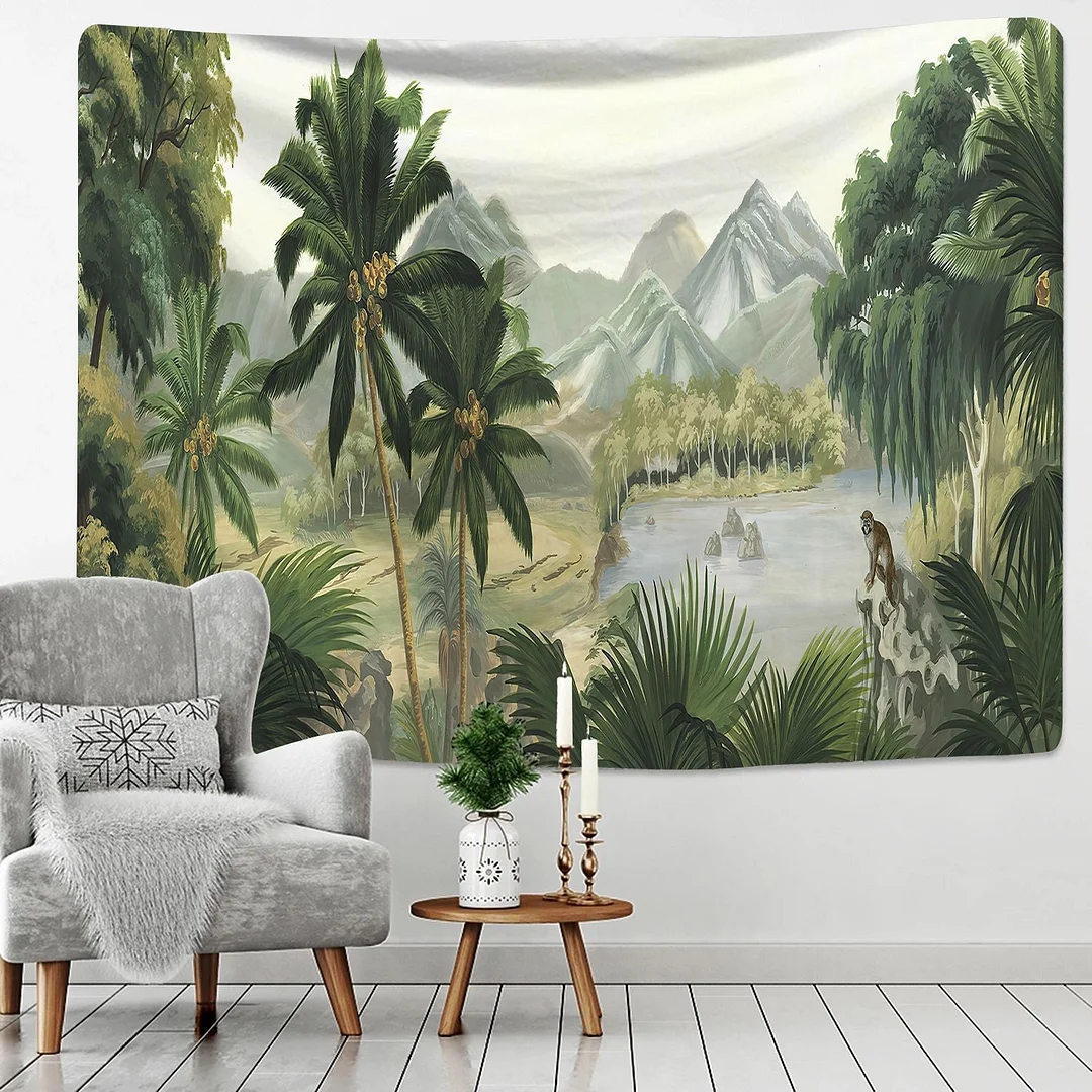 Tropical Rainforest Tapestry Wall Hanging Family Bedroom Decoration Polyester Fabric Bohemian Plant Art Printing Forest Tapestry