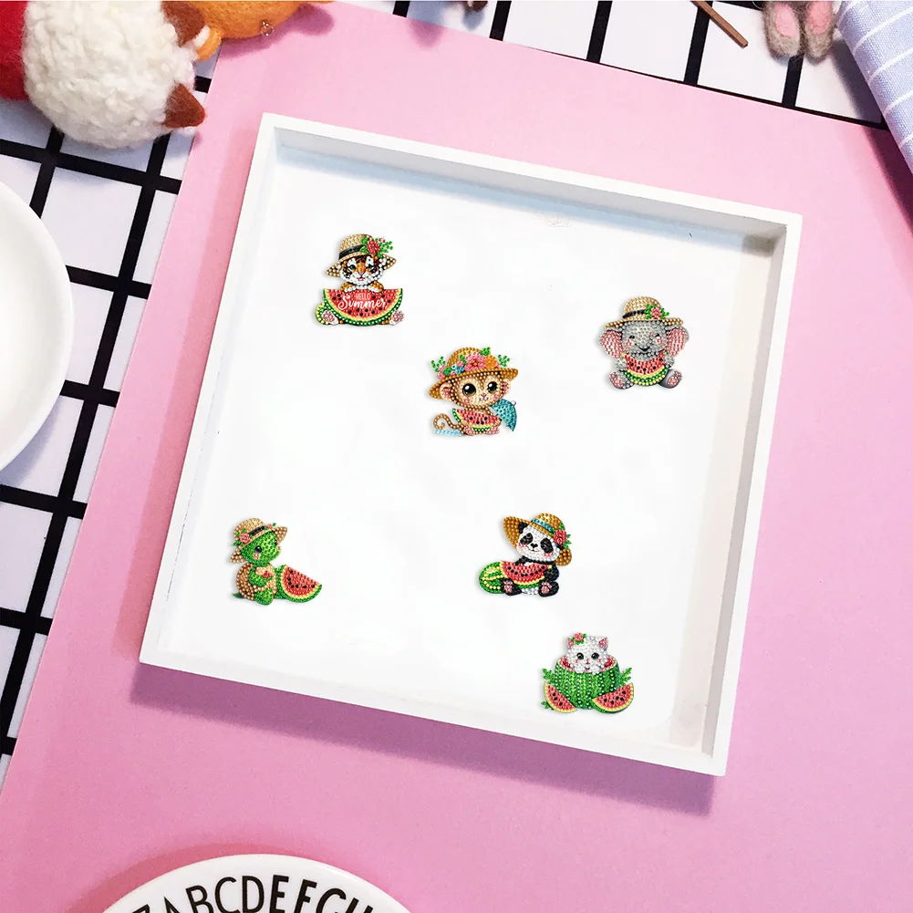 6pcs DIY Animals Watermelon Acrylic Special Shape Diamond Painting Fridge Magnets