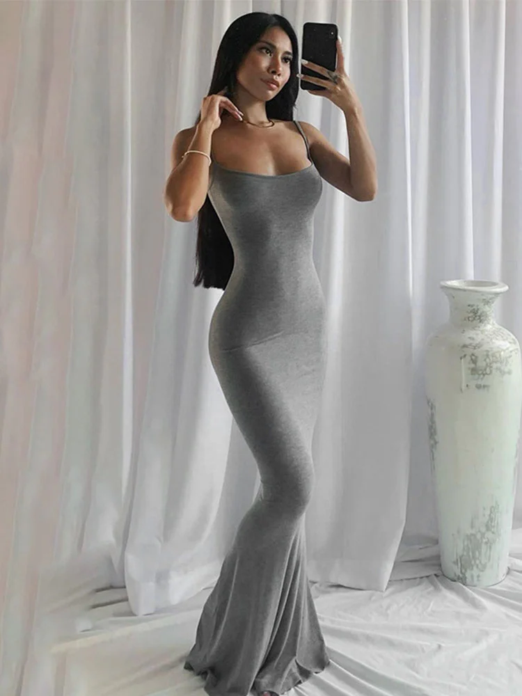Satin Slip Sleeveless Backless Slim Sexy Maxi Dress 2022 Spring Women Party Y2K Concise Bodycon Elegant Clothing