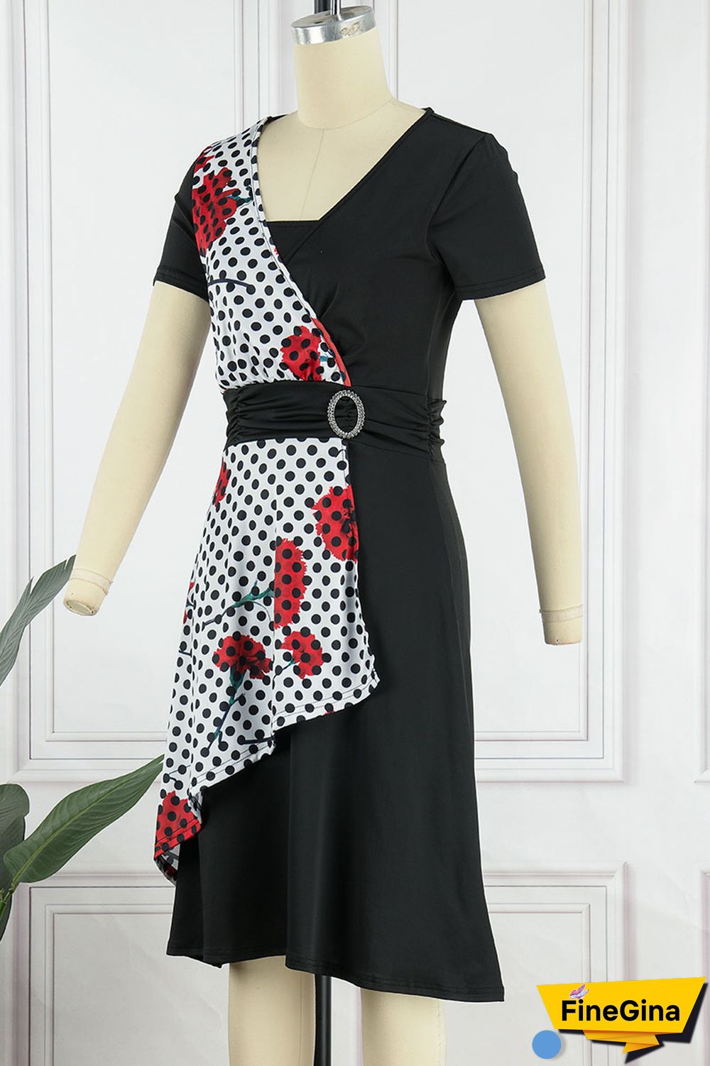 Black White Casual College Print Patchwork V Neck A Line Dresses