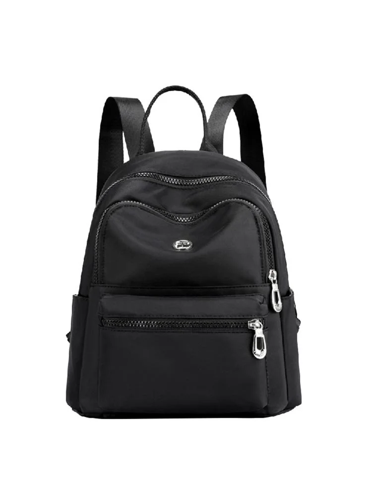 Waterproof Nylon School Shoulder Bag Women Casual Travel Backpack (Black)