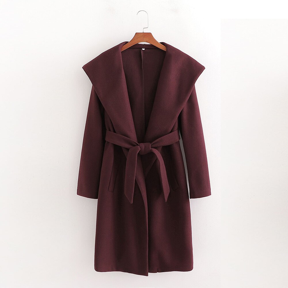 Coat Hooded Belted Long vintage Elegant  Casual windbreaker Outerwear