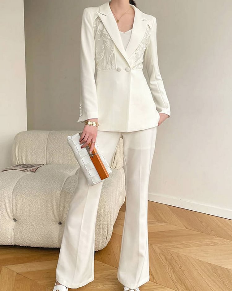 White Embroidered Polyester Fashion Women's Jacket