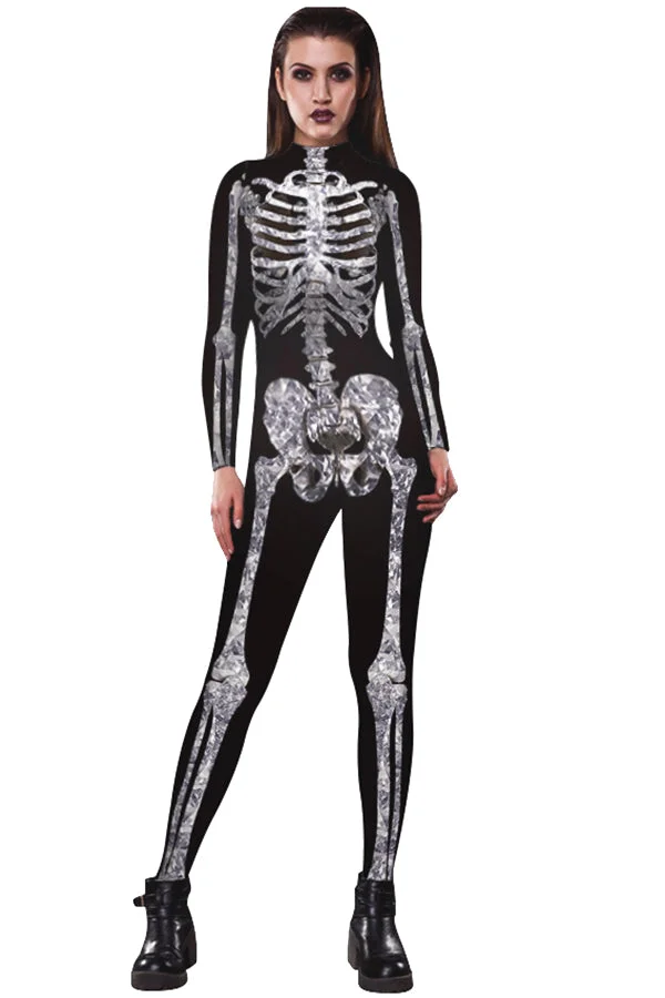 Halloween Costume for Women Skeleton Catsuit Jumpsuit-elleschic