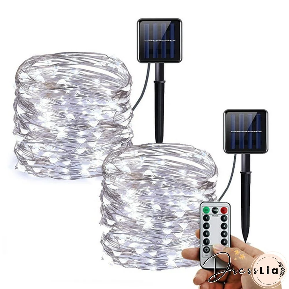 1M/2M/3M//5M/10M/15M/20M/30M Remote Control Solar String Lights 8 Modes Solar Powered /USB Powered Copper Wire Fairy Lights IP65 Waterproof Indoor Outdoor Lighting for Home, Garden, Party, Path, Lawn, Wedding, Christmas, DIY Decoration