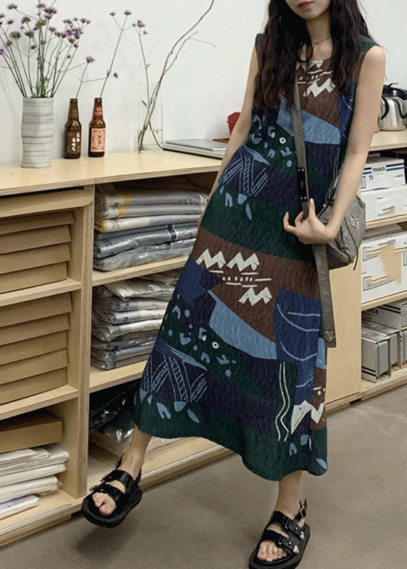 VCSHOES Colorblock O-Neck Print Maxi Dress Sleeveless