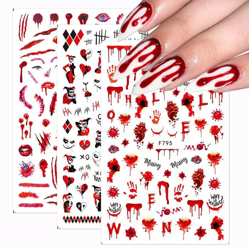 1Pc 3D Halloween Nail Stickers Anime Joker Spider Snake Sliders Nail Art Stickers Adhesive Christmas Decals Snowflake Decor