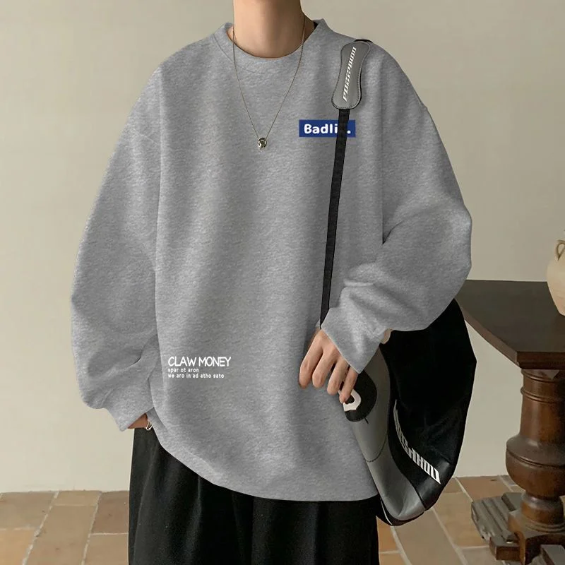 Aonga Navy blue sweatshirt for men spring and autumn 2025 new American retro long-sleeved T-shirt winter loose velvet bottoming shirts 0313 aonga