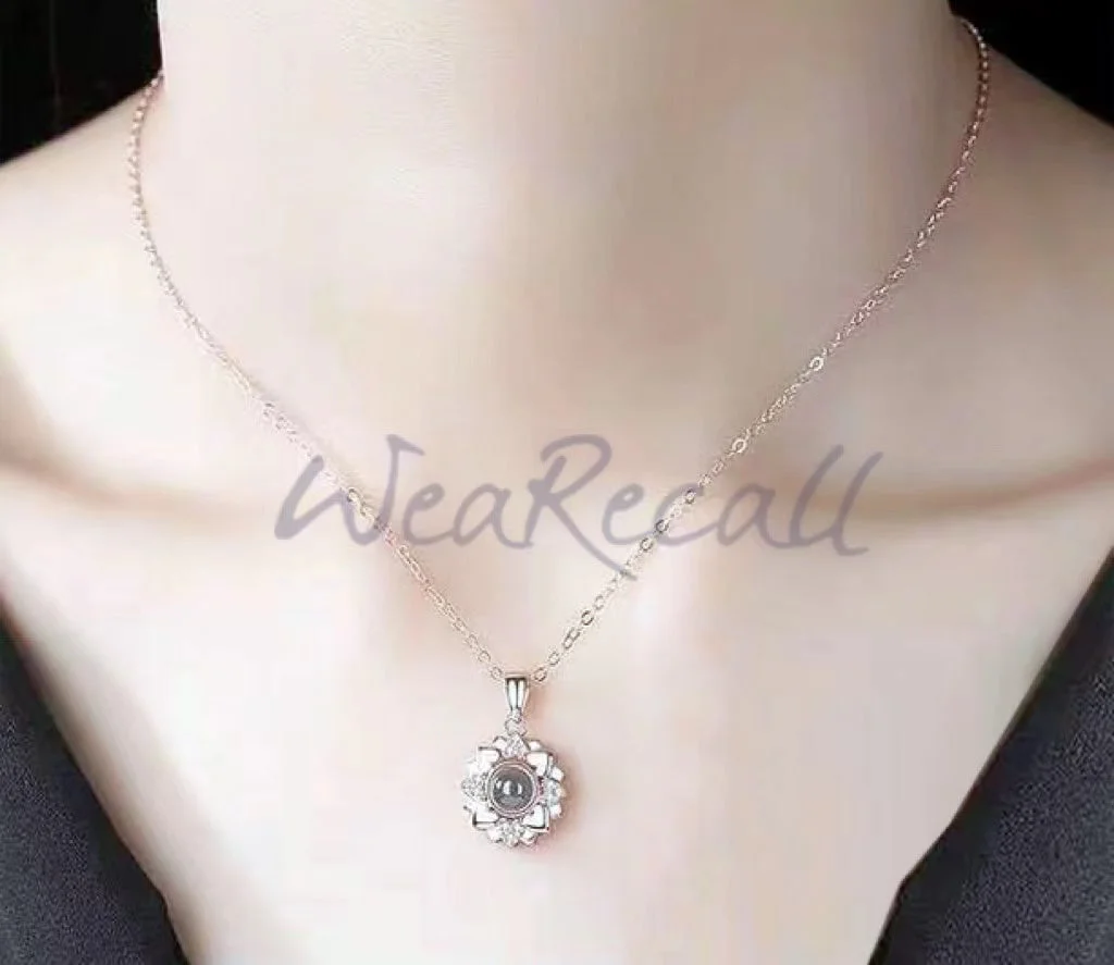 Sunflower Projector Picture Custom Personalized Photo Bar Necklace wetirmss