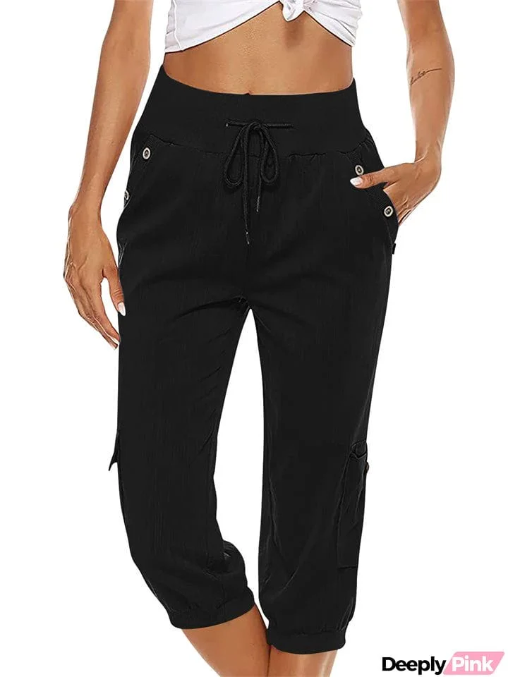 Women's Cozy Lightweight Plain Drawstring Cropped Pants