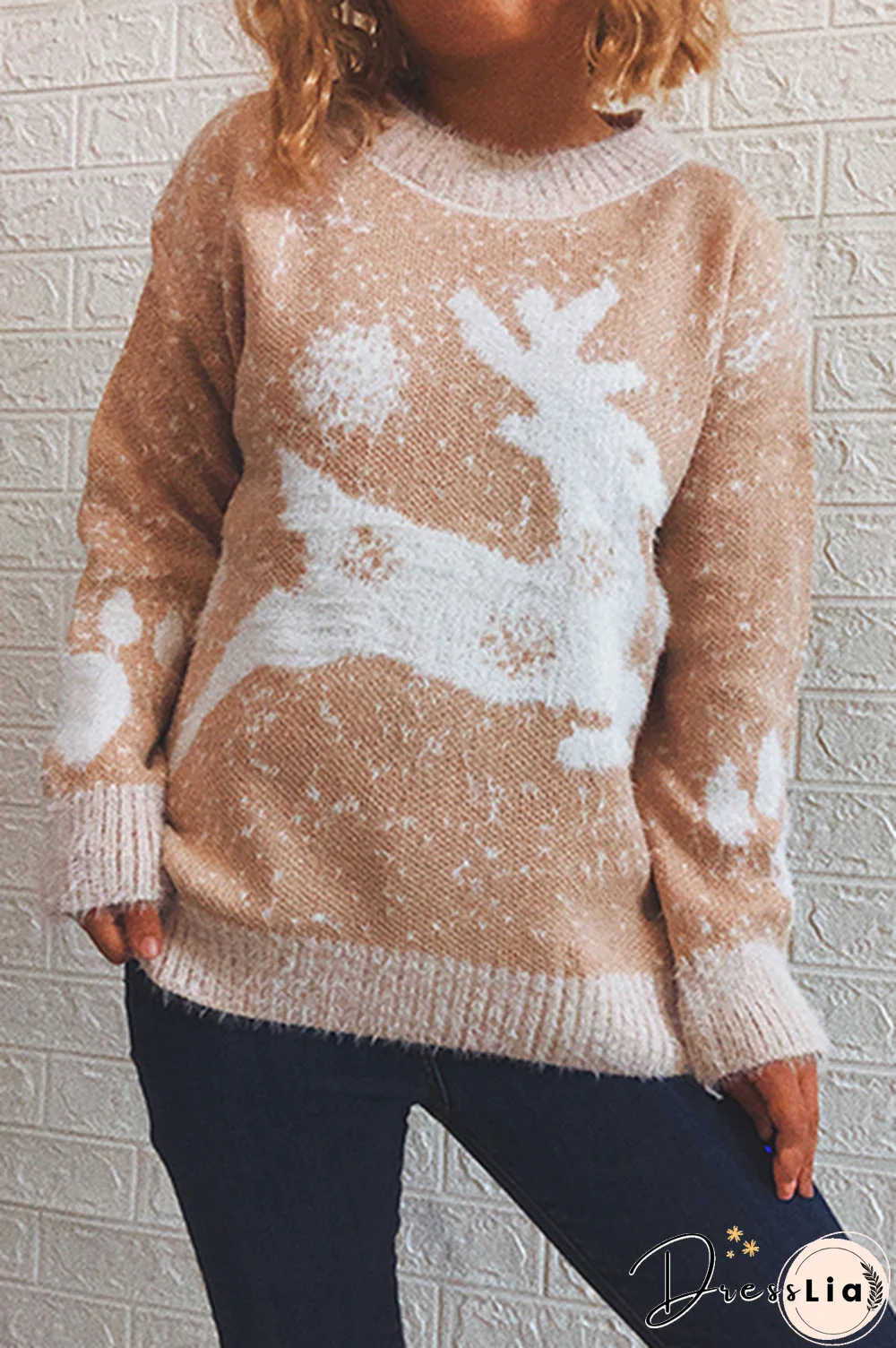 Casual Wapiti Split Joint  Contrast O Neck Tops