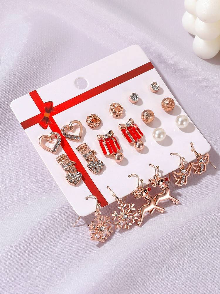 Christmas Day Party Earrings 12 Pairs Set