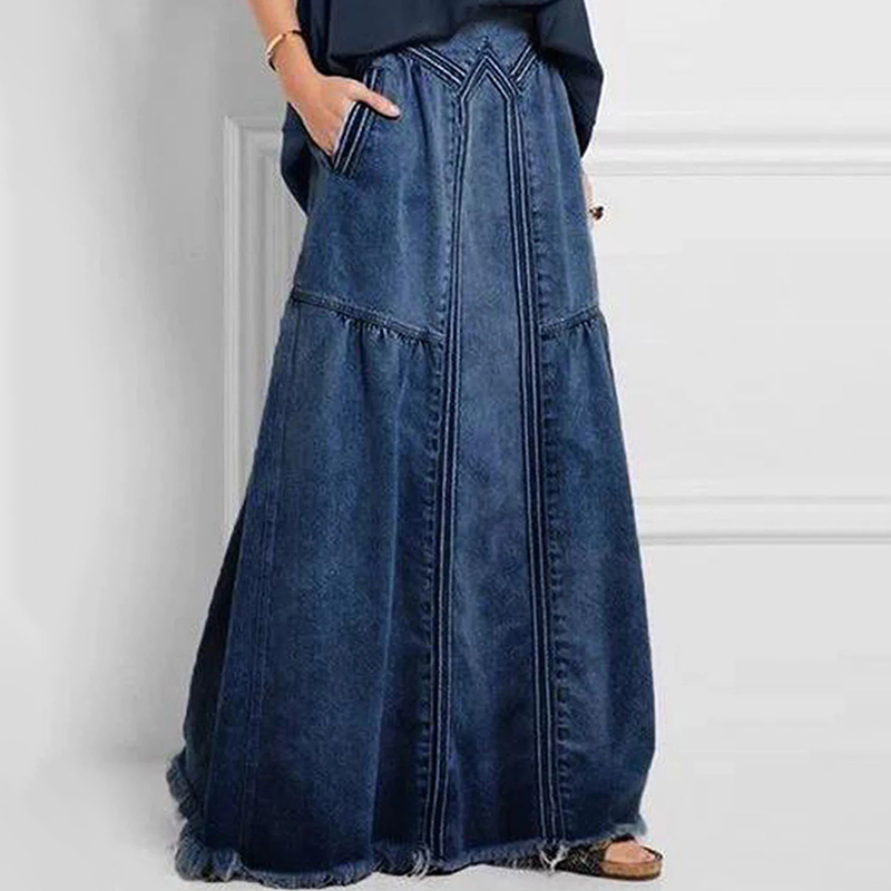 Casual Brushed Elastic Waist Denim Skirt wearshes