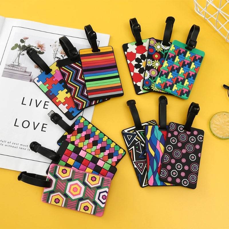 Luggage Tag New Hot Selling Geometric Pattern Silicone Pvc Soft Rubber Boarding Pass Luggage Check Tag Set